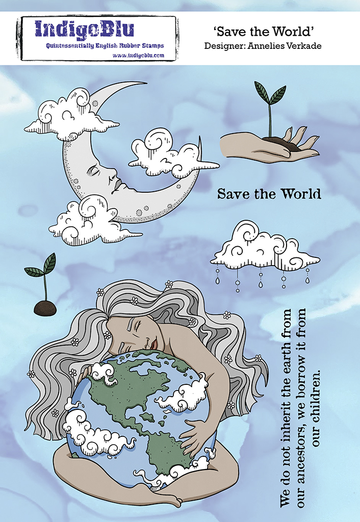 Save the World A5 Red Rubber Stamp by Annalies Verkade